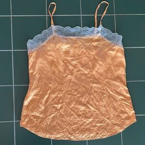 Orange 100% Silk Cami with White Lace Trim